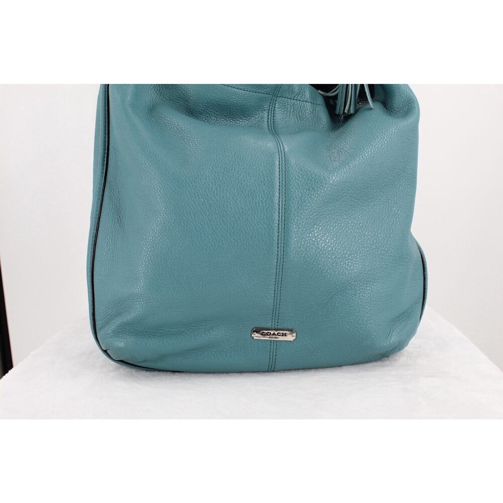 Coach Pebbled Leather Hobo Shoulder Bag Turquoise Silver Tone Hardware F23309 - Picture 2 of 10
